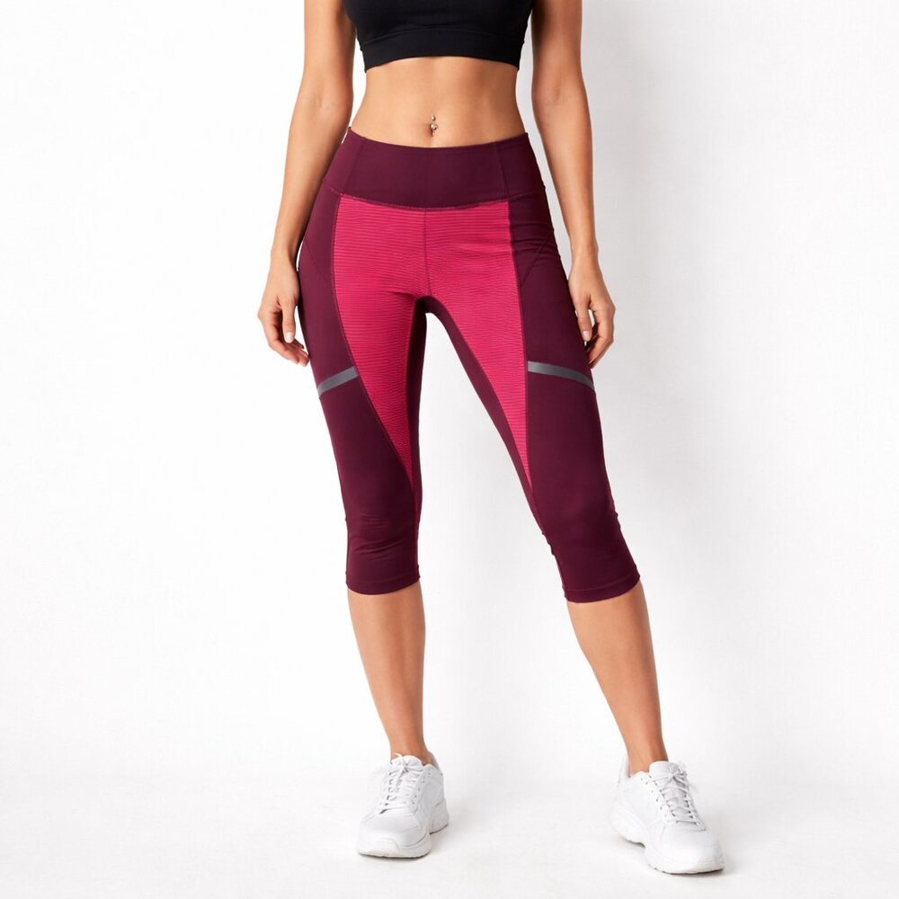 Lululemon Leggings Womens 8 Burgundy Pink Striped Reflective Crop Running